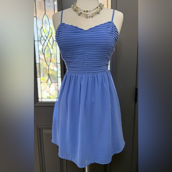 BAR III Blue Chiffon Pleated Bodice Flowy Skirt Mini Dress Size XXL - Picture 1 of 9